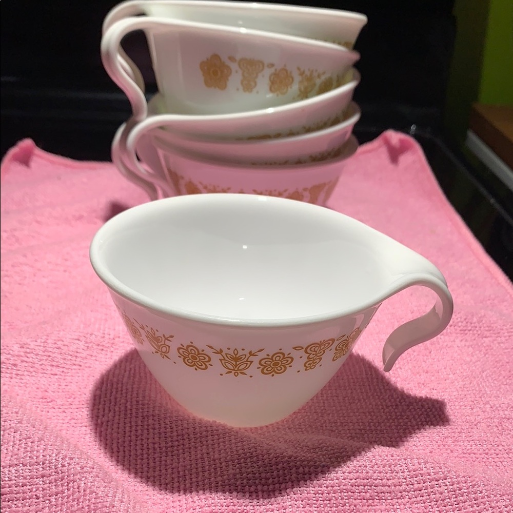 Elegant Vintage Corelle Butterfly Gold Hook Handle Cups Set/6